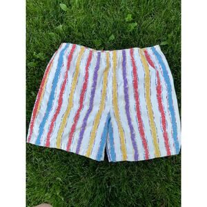 90s Sostanza Drawstring White Multicolor Stripe Drawstring Shorts Large